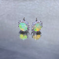 Oval Natural Rainbow Play-of-Color Ethiopian Opal Micro Pave Zircon Halo Stud Earrings Dreamy iridescent lightweight hypoallergenic daily & formal silver earrings