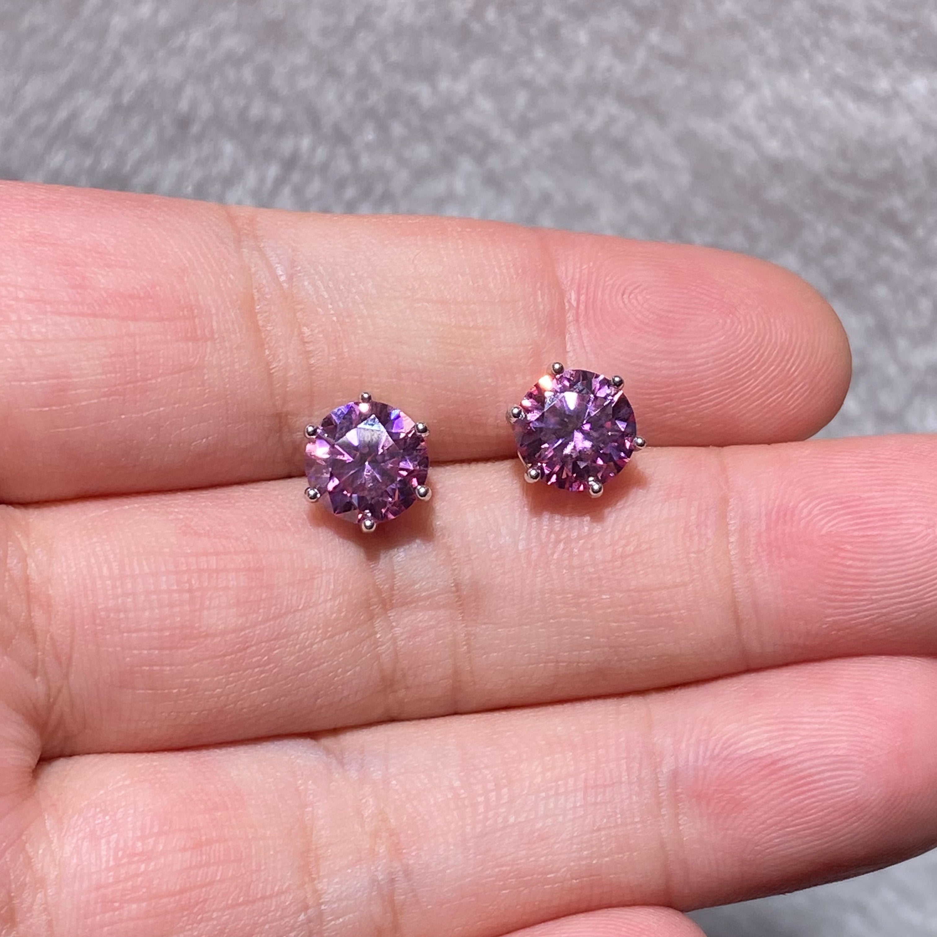 Brilliant Round Cut Vivid Pink Moissanite 6-Prong Solitaire Stud Earrings Solid S925 Sterling Silver Minimalist Sparkling Romantic Heart Chakra Mini Stud Earrings