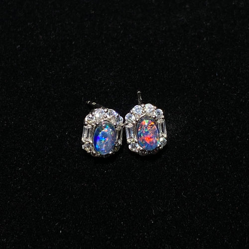 Blue Multi-Color Flash Black Opal Vintage Lace Micro Pave Zircon Halo Stud Earrings Mystical shifting iridescent lightweight hypoallergenic daily & formal silver earrings