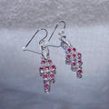 Gradient Vivid Red Lab Created Ruby Grape Cluster Long Drop Hook Earrings Fully Paved With Clear Shining Crystals Solid S925 Sterling Silver Elegant Romantic Fruition Dangle Earrings