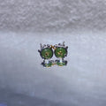 Round Natural Olive Green Hetian Jade Two-Tone Vintage Lace Silver Stud Earrings Minimalist oriental tranquil lightweight hypoallergenic daily casual gem earrings