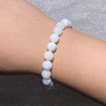 8.7mm 16cm Smooth Matte Natural White Seashell Round Bead Single Strand Bracelet Soft neutral ocean minimalist lightweight stackable daily calming beaded bracelet