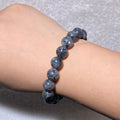 10.7mm 16cm Natural Ink Splash Grey-Blue Blue Amphibole Round Bead Stretch Single Strand Bracelet Misty smoky neutral lightweight unisex soothing crystal stackable bracelet
