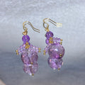 Large Faceted Transparent Lavender Natural Amethyst Tassel Cluster Long Drop Hook Earrings Gold Plated Elegant Serene Third Eye Crystal Dangle Earrings