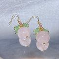 Oversize Smooth Milky Pale Pink Rose Quartz Floral Cluster Drop Hook Earrings With Fresh Peridot & Aquamarine Mini Beads Gold Plated Lightweight Soft Pastel Summer Crystal Dangle Earrings