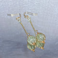 Elegant Natural Prehnite Floral Bud Hand Wire Wrapped Long Chain Drop Earrings Gold Plated Fresh Calming Healing Crystal Dangle Earrings