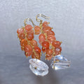 Gradient Sunset Orange Natural Red Agate Grape Cluster Multi-Strand Tassel Drop Hook Earrings With Double Stack Polished Freeform Clear Quartz Teardrop Pendant Gold Plated Warm Autumn Vitality Sacral Chakra Crystal Dangle Earrings