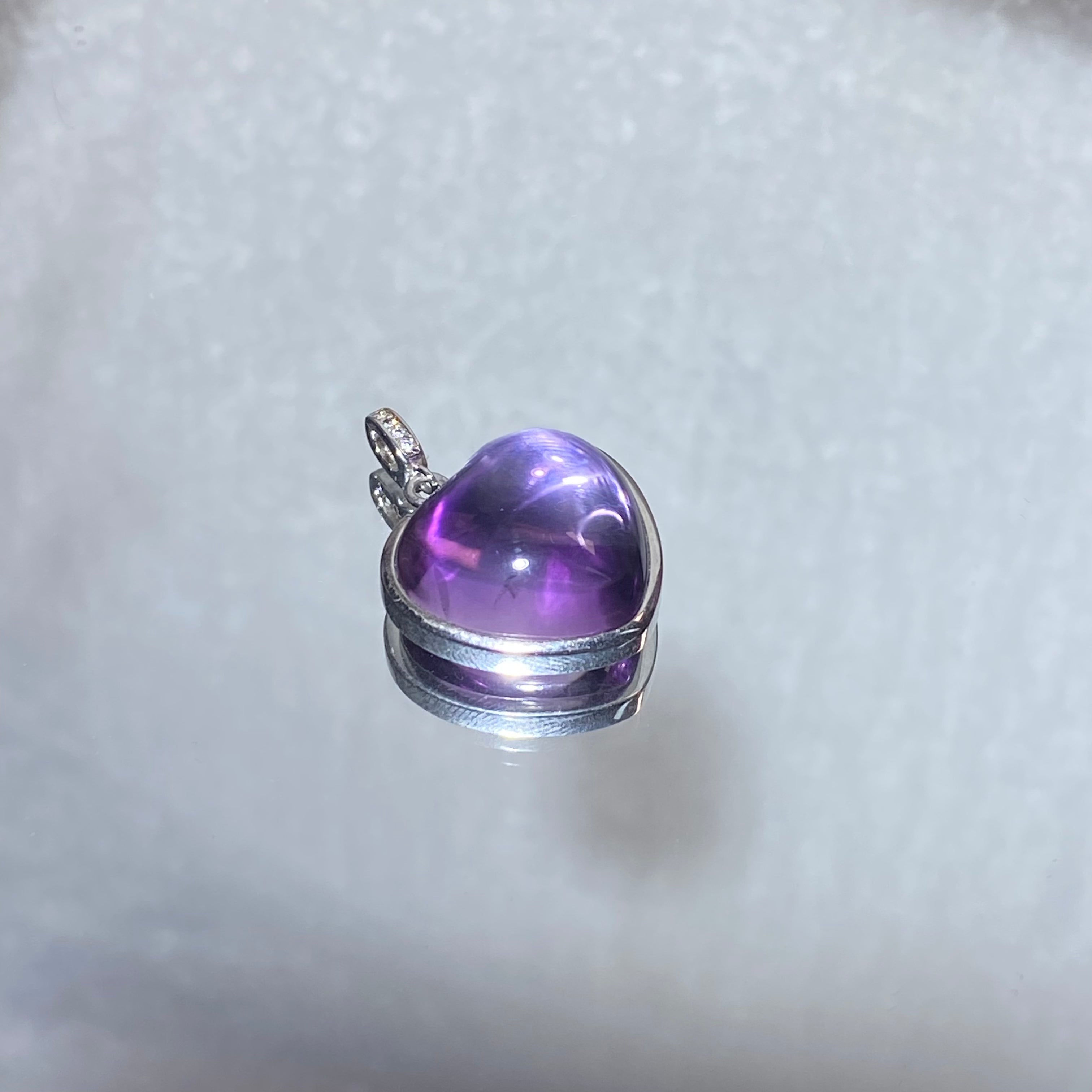 Smooth Cabochon Natural Lavender Amethyst Solid Heart Full Bezel Wrapped S925 Sterling Silver Minimalist Calming Third Eye Crystal Pendant Charm