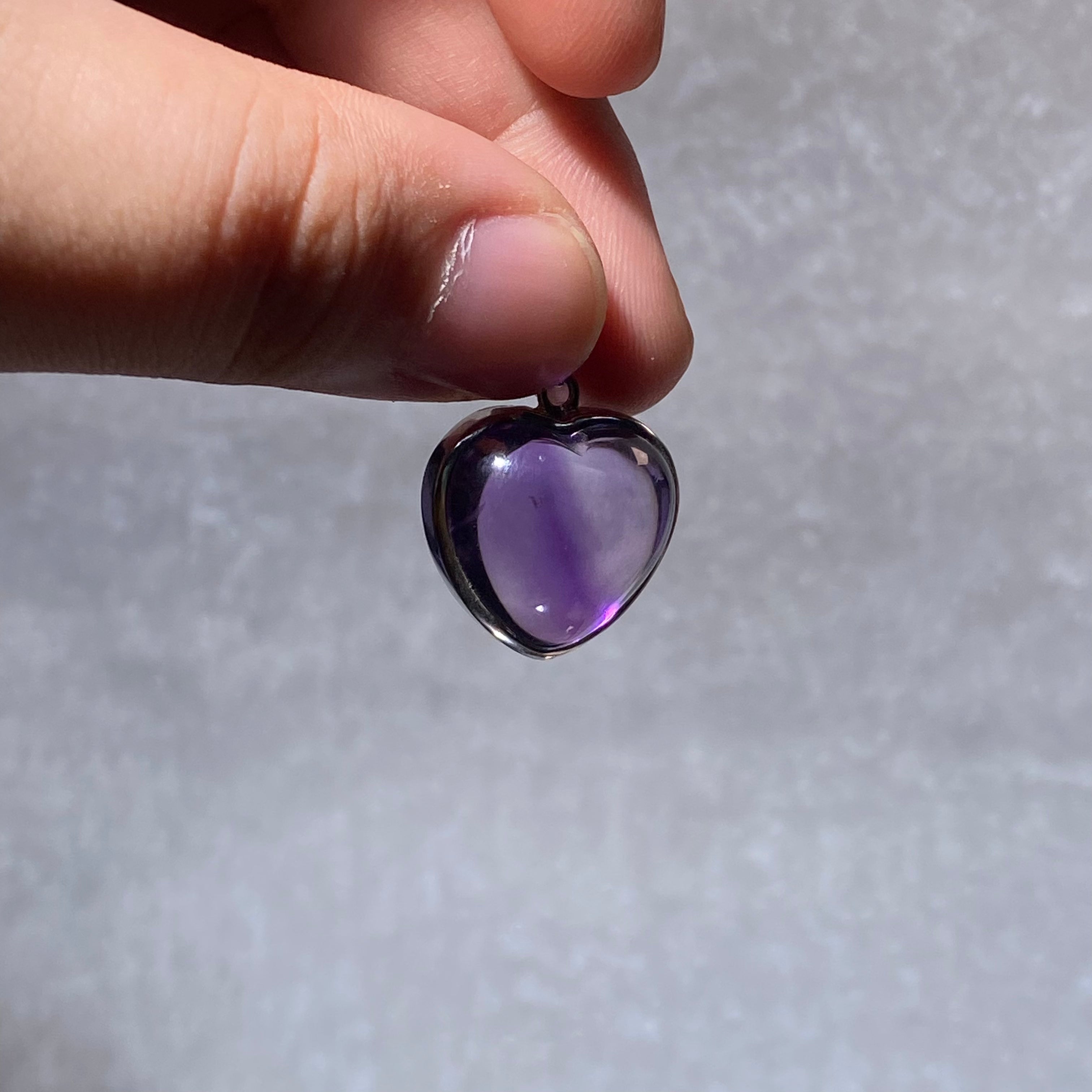 Smooth Cabochon Natural Lavender Amethyst Solid Heart Full Bezel Wrapped S925 Sterling Silver Minimalist Calming Third Eye Crystal Pendant Charm