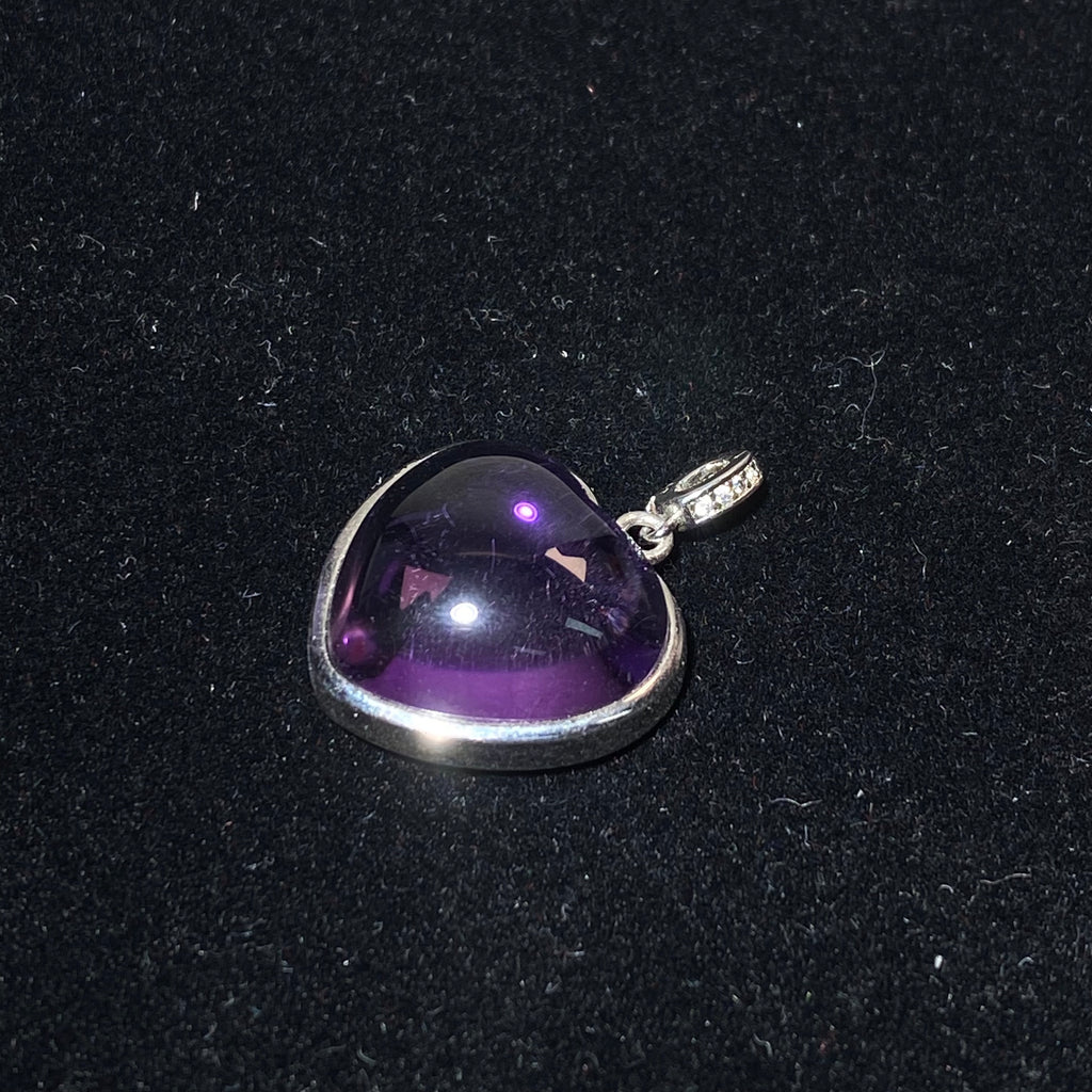 Smooth Cabochon Natural Lavender Amethyst Solid Heart Full Bezel Wrapped S925 Sterling Silver Minimalist Calming Third Eye Crystal Pendant Charm