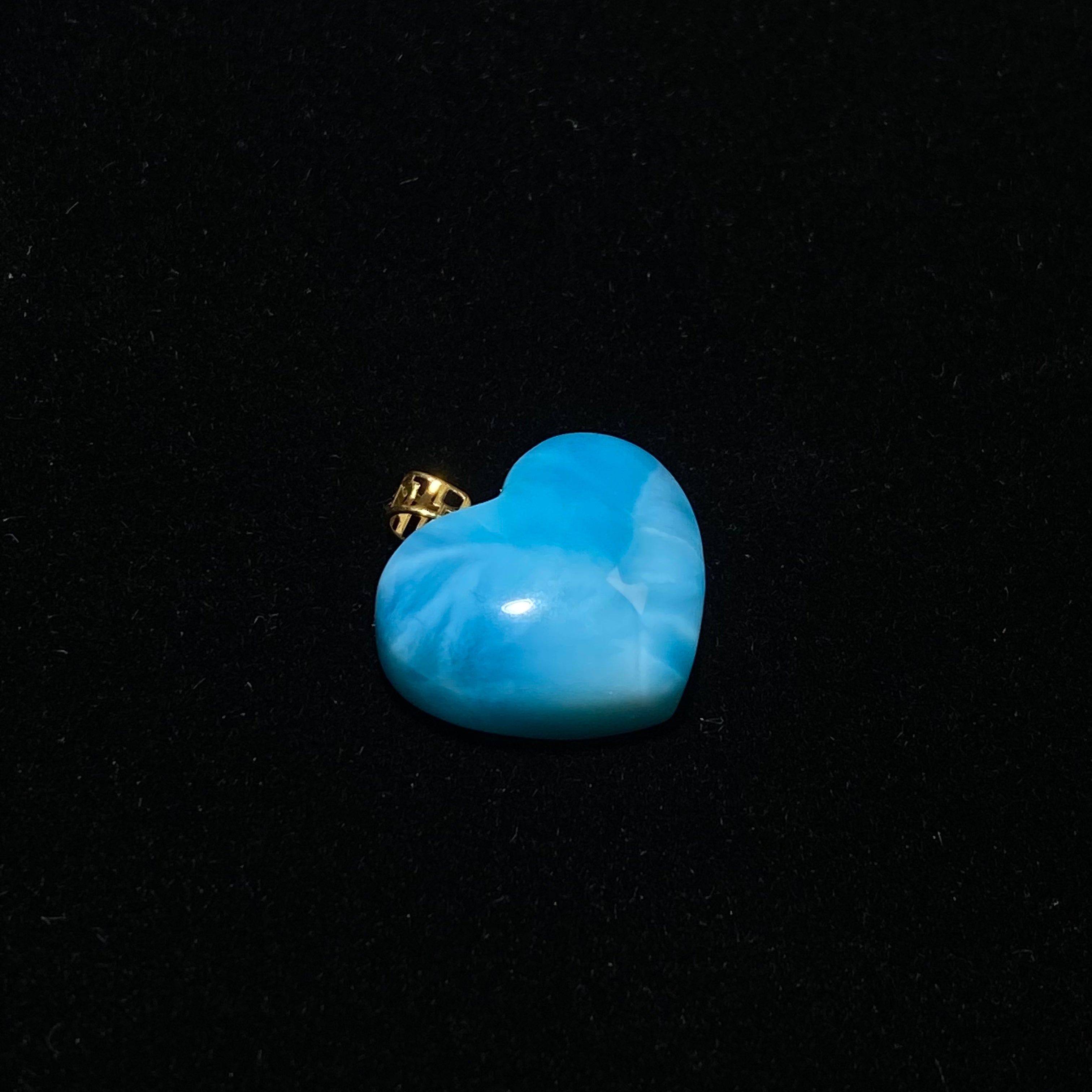 Smooth Cabochon Natural Sky-Blue Larimar Solid Heart Full Bezel Wrapped Gold Plated Minimalist Calming Throat Chakra Ocean Crystal Pendant Charm