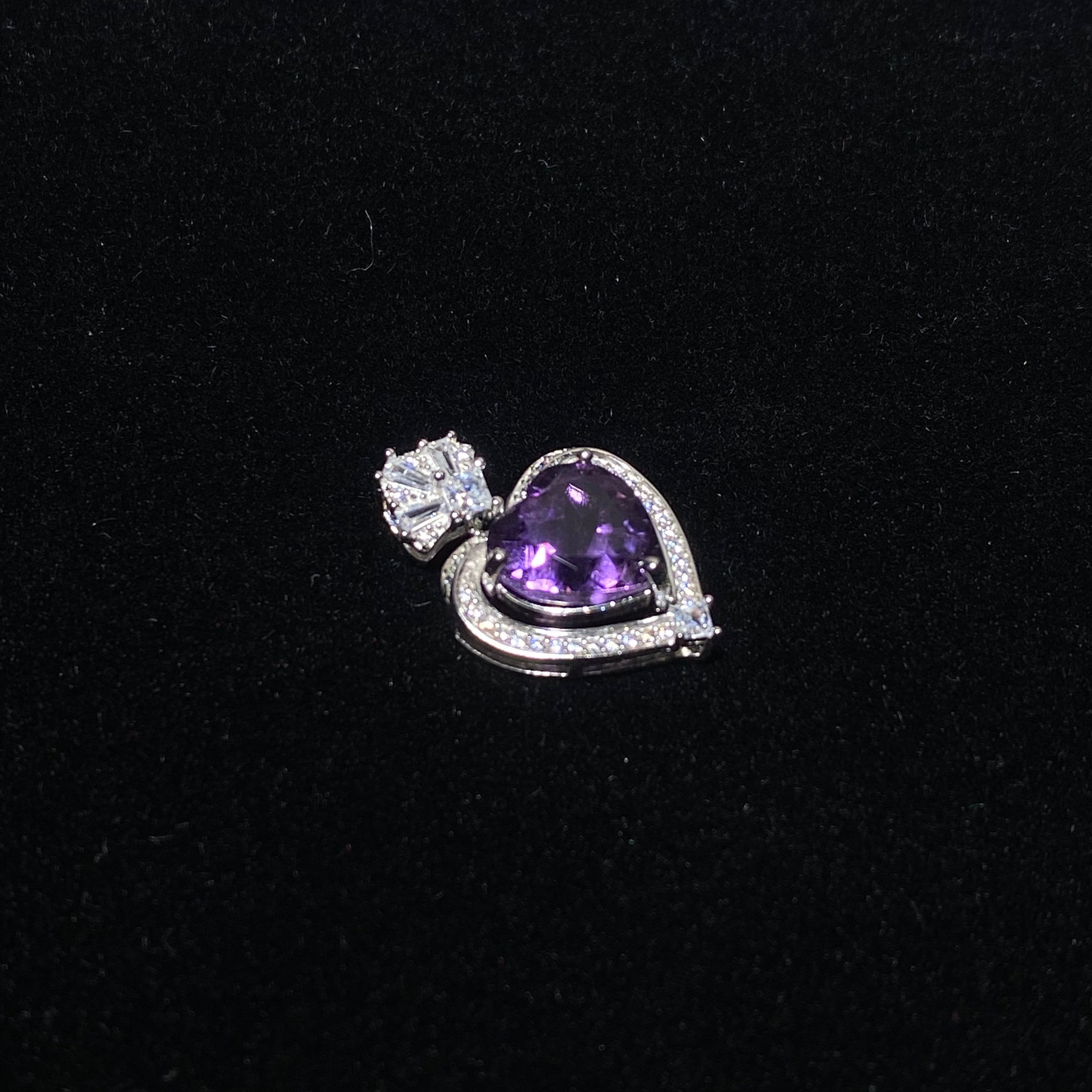 Large Smooth Cabochon Natural Lavender Amethyst Heart Halo Pave Shining Clear Crystal Solid S925 Sterling Silver Luxury Romantic Third Eye Crystal Pendant Charm