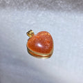 Smooth Cabochon Natural Orange Glitter Sunstone Solid Heart Serrated Full Bezel Wrapped Gold Plated Minimalist Warm Sacral Chakra Vitality Crystal Pendant Charm