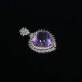 Oversize Brilliant Faceted Natural Lavender Amethyst Heart Double Layer Sun Spire Pave Clear Crystal Halo Solid S925 Sterling Silver Luxury Statement Calming Third Eye Crystal Pendant Charm
