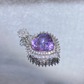 Oversize Brilliant Faceted Natural Lavender Amethyst Heart Double Layer Sun Spire Pave Clear Crystal Halo Solid S925 Sterling Silver Luxury Statement Calming Third Eye Crystal Pendant Charm