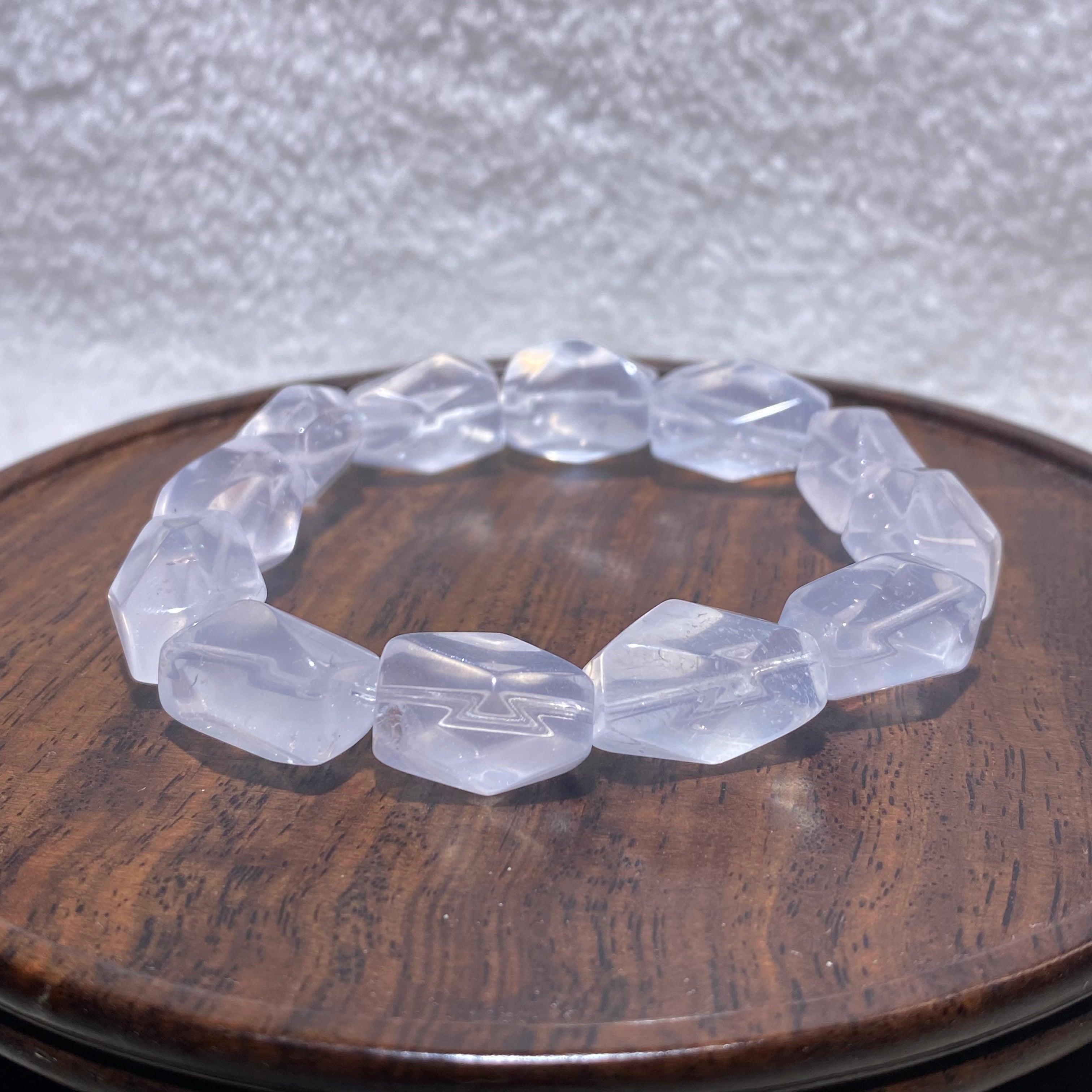 Transparent Natural Clear Quartz Hand Faceted Irregular Freeform Single Stretch Strand Bracelet Universal Master Healer Energy Amplifier Calming Purification Stackable Daily Crystal Bracelet