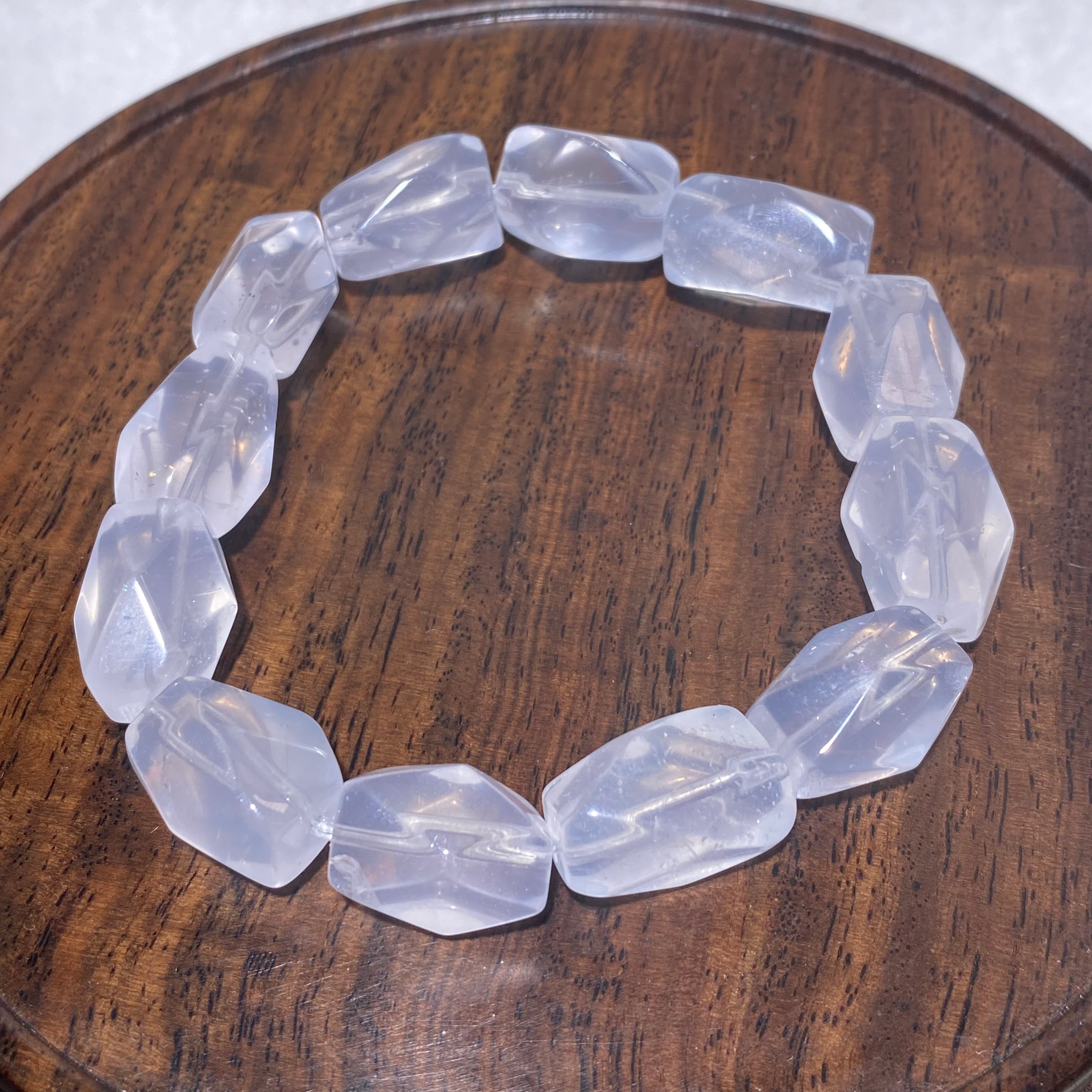 Transparent Natural Clear Quartz Hand Faceted Irregular Freeform Single Stretch Strand Bracelet Universal Master Healer Energy Amplifier Calming Purification Stackable Daily Crystal Bracelet