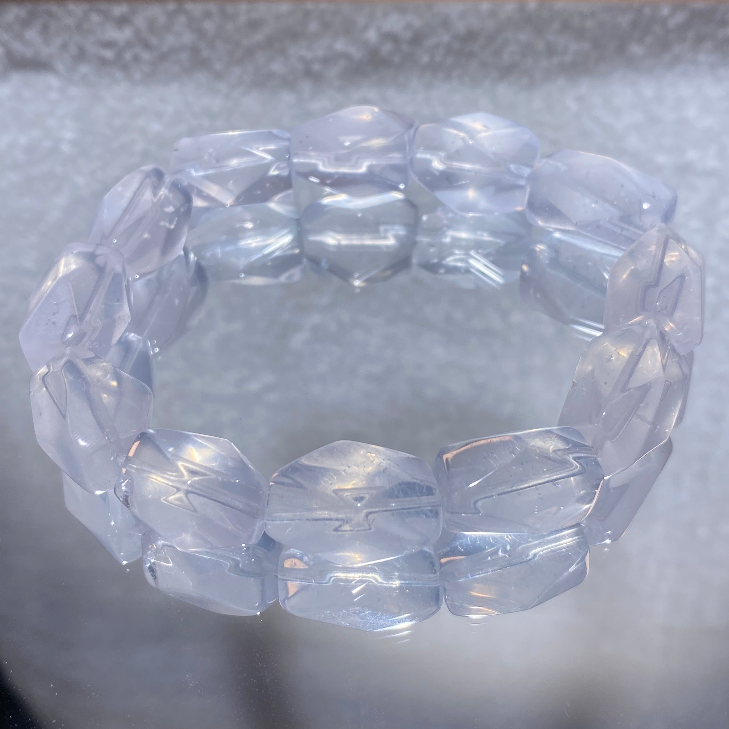 Transparent Natural Clear Quartz Hand Faceted Irregular Freeform Single Stretch Strand Bracelet Universal Master Healer Energy Amplifier Calming Purification Stackable Daily Crystal Bracelet