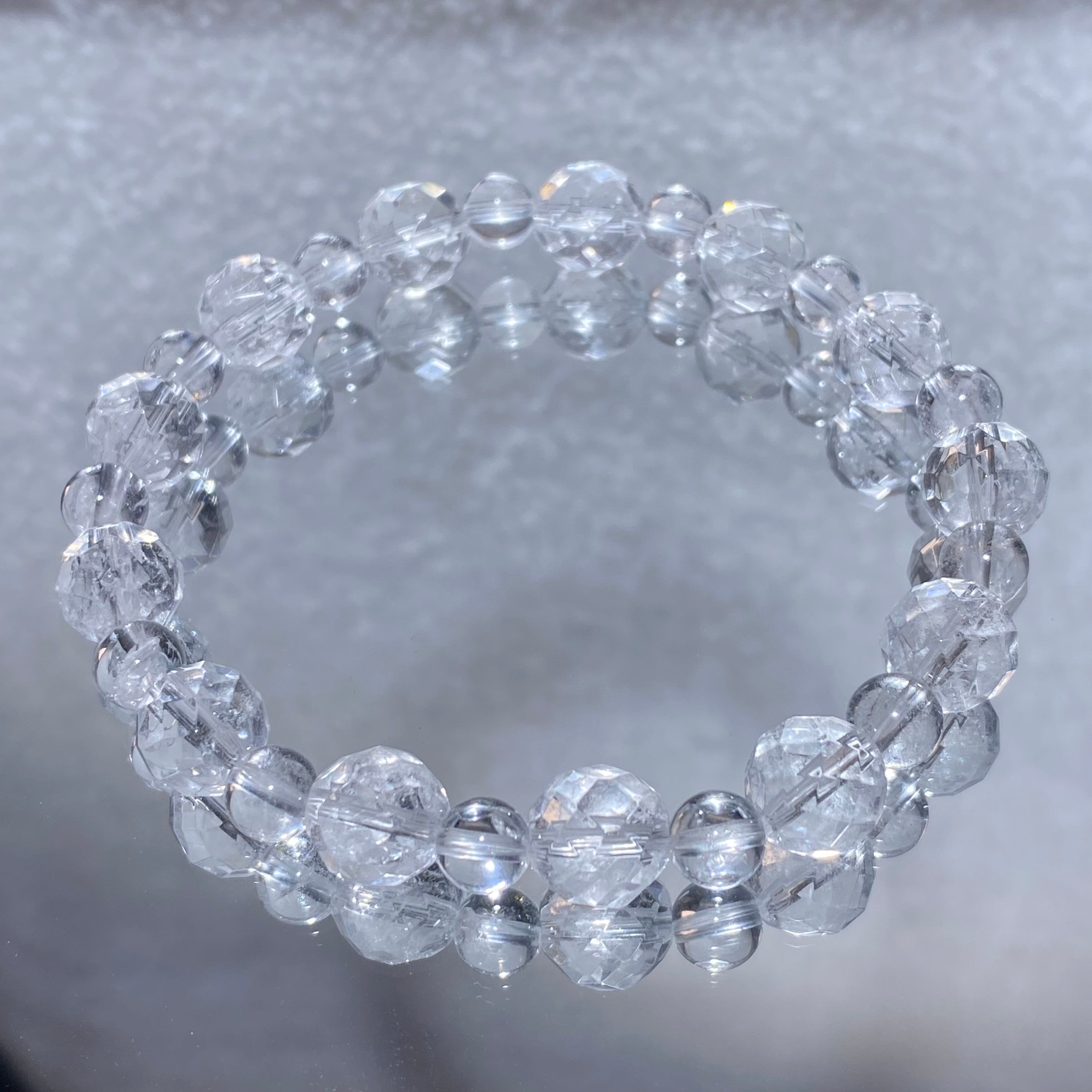 Transparent Natural Clear Quartz Multi-Faceted Round Bead Single Stretch Bracelet Universal Energy Amplifier Minimalist Stackable Daily Wrist Jewelry