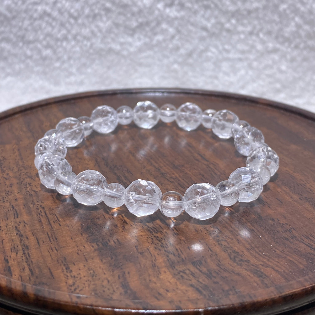 Transparent Natural Clear Quartz Multi-Faceted Round Bead Single Stretch Bracelet Universal Energy Amplifier Minimalist Stackable Daily Wrist Jewelry
