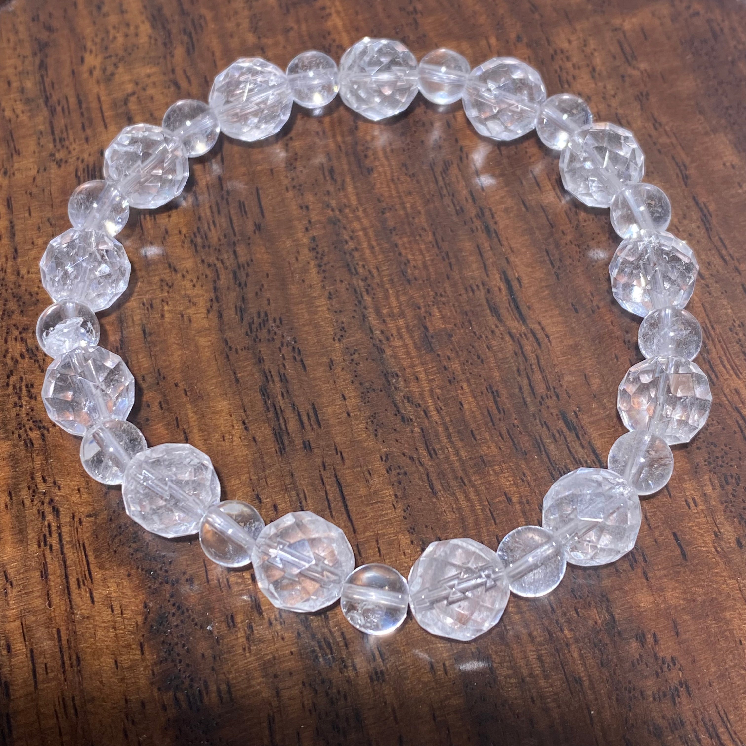 Transparent Natural Clear Quartz Multi-Faceted Round Bead Single Stretch Bracelet Universal Energy Amplifier Minimalist Stackable Daily Wrist Jewelry