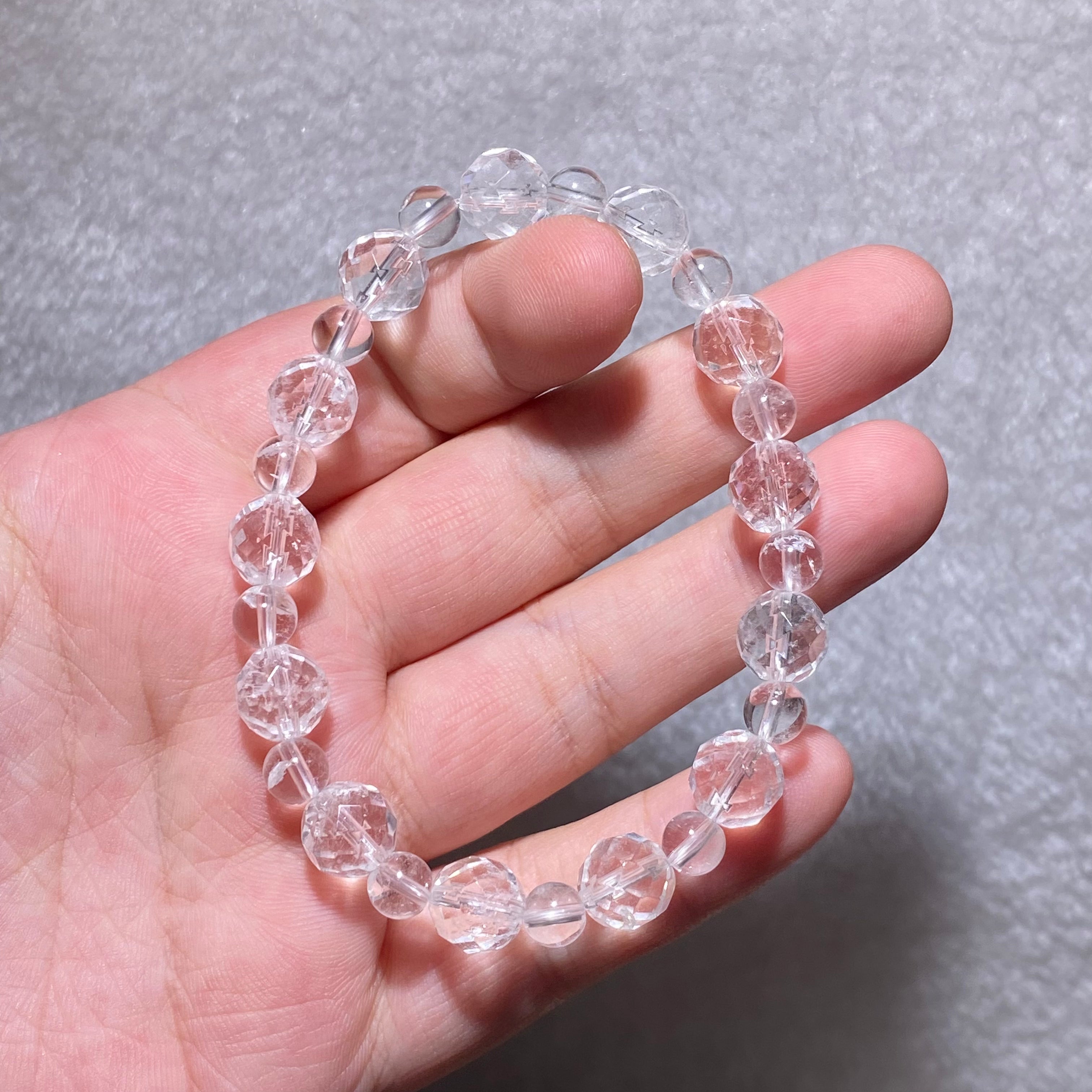 Transparent Natural Clear Quartz Multi-Faceted Round Bead Single Stretch Bracelet Universal Energy Amplifier Minimalist Stackable Daily Wrist Jewelry