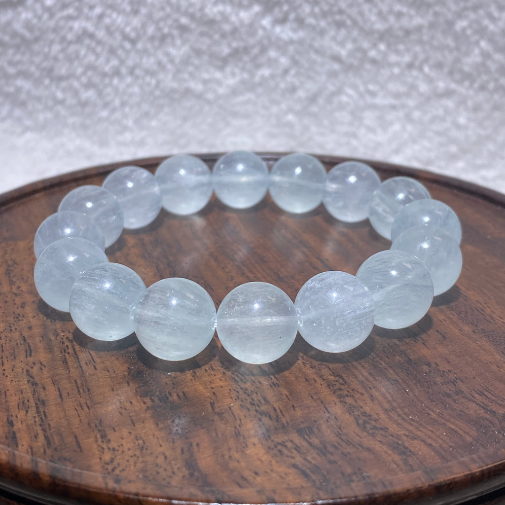 Milky White Natural Fluorite Polished Smooth Round Bead Single Stretch Bracelet Emotional Balance Stress Relief Gentle Calming Minimalist Daily Stackable Crystal Bracelet