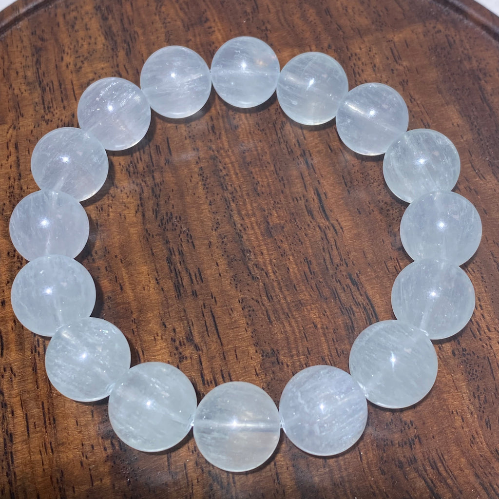 Milky White Natural Fluorite Polished Smooth Round Bead Single Stretch Bracelet Emotional Balance Stress Relief Gentle Calming Minimalist Daily Stackable Crystal Bracelet