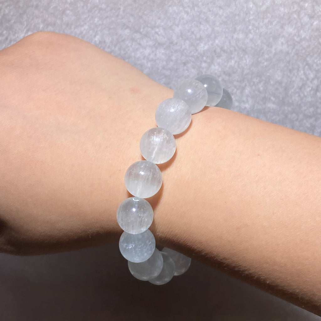 Milky White Natural Fluorite Polished Smooth Round Bead Single Stretch Bracelet Emotional Balance Stress Relief Gentle Calming Minimalist Daily Stackable Crystal Bracelet