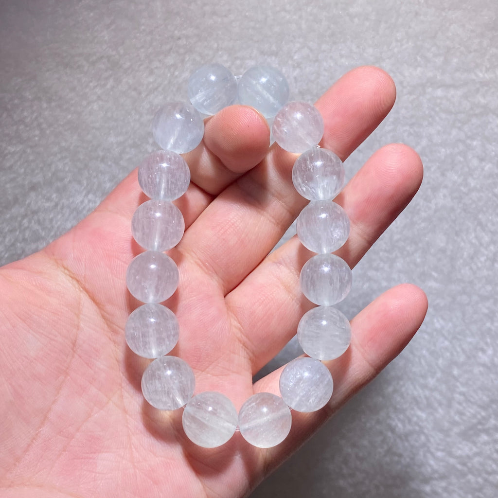 Milky White Natural Fluorite Polished Smooth Round Bead Single Stretch Bracelet Emotional Balance Stress Relief Gentle Calming Minimalist Daily Stackable Crystal Bracelet
