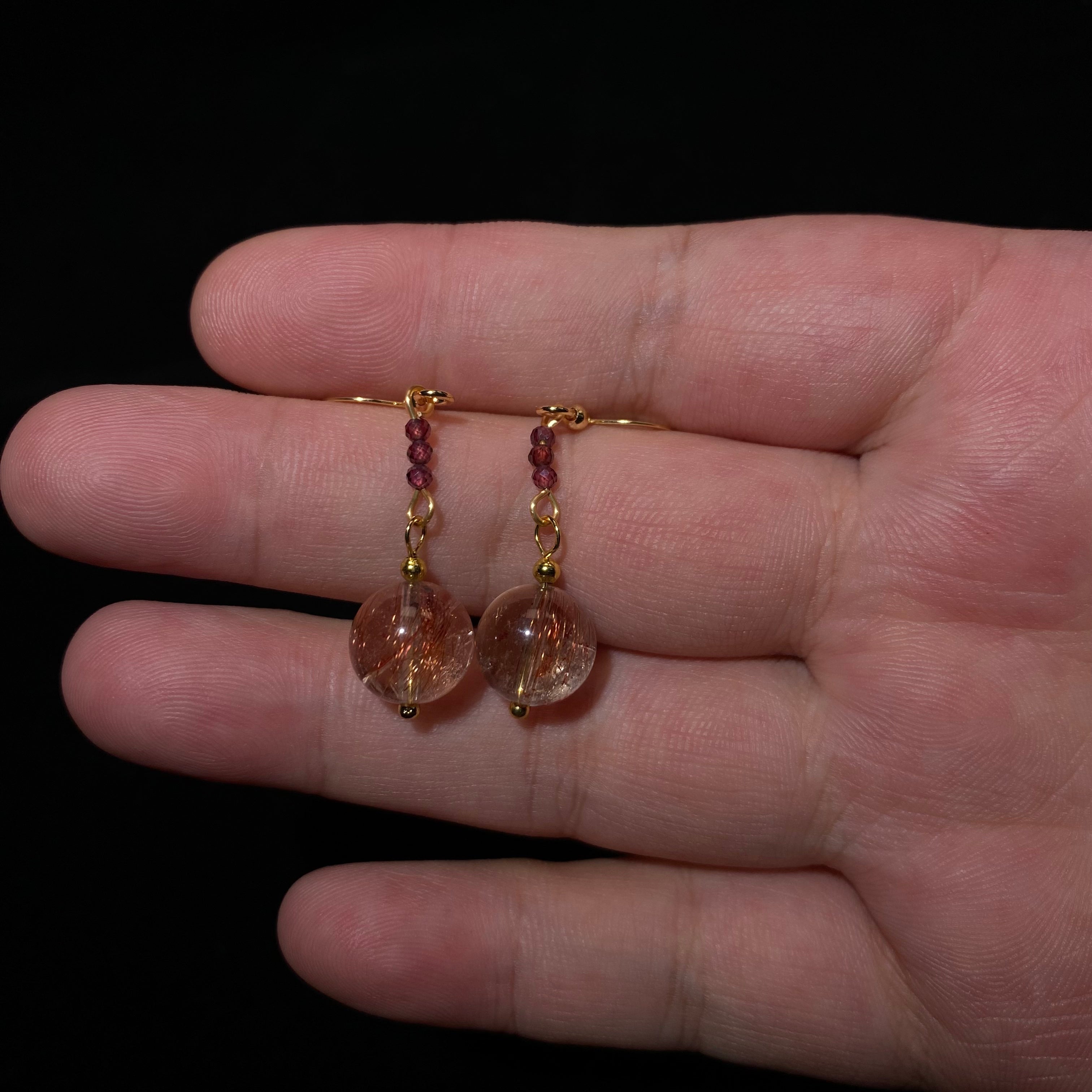 Natural Red Rutilated Quartz Short Drop Earrings | Vitality Grounding Crystal Handmade Dangle Earrings for Women Wealth & Confidence