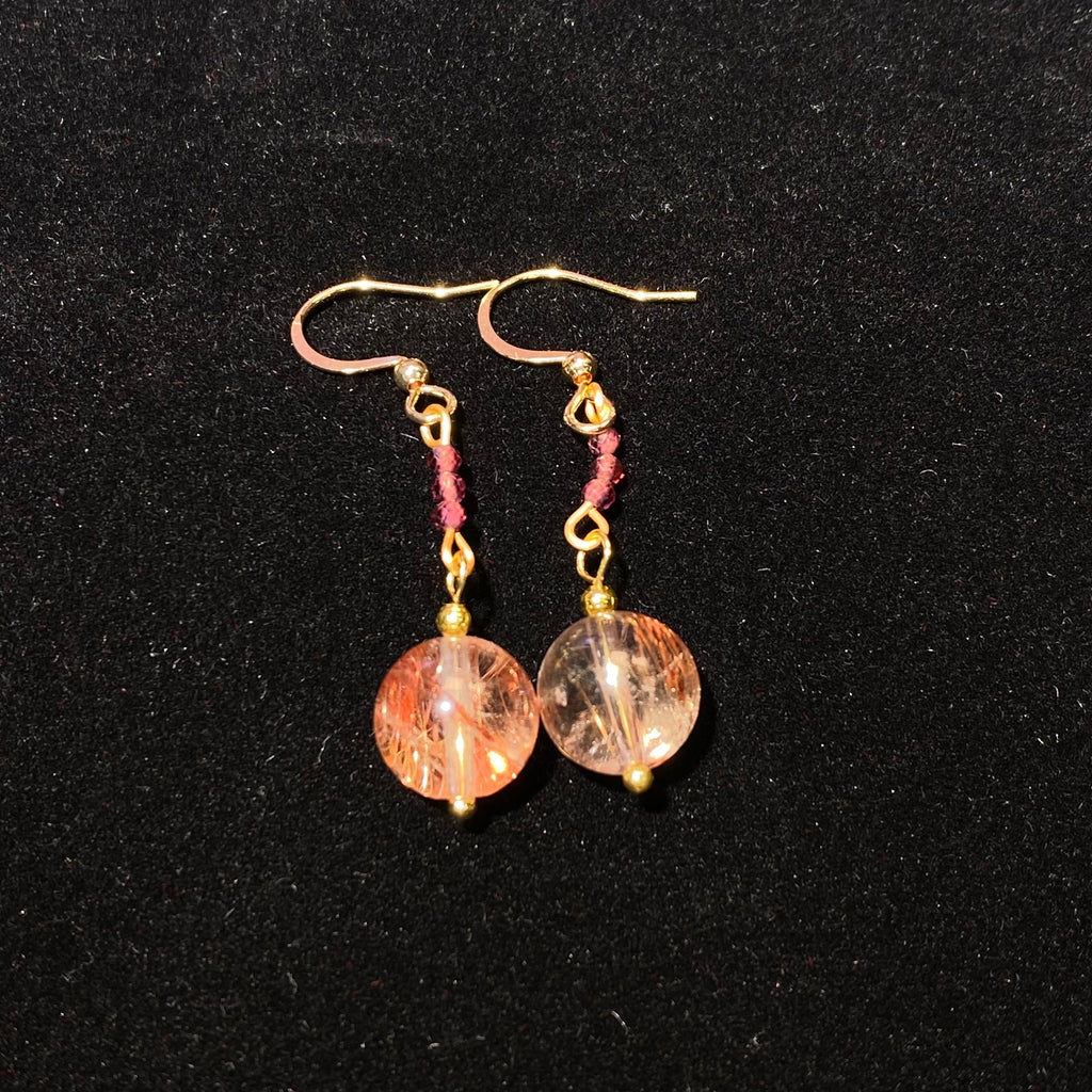 Natural Red Rutilated Quartz Short Drop Earrings | Vitality Grounding Crystal Handmade Dangle Earrings for Women Wealth & Confidence