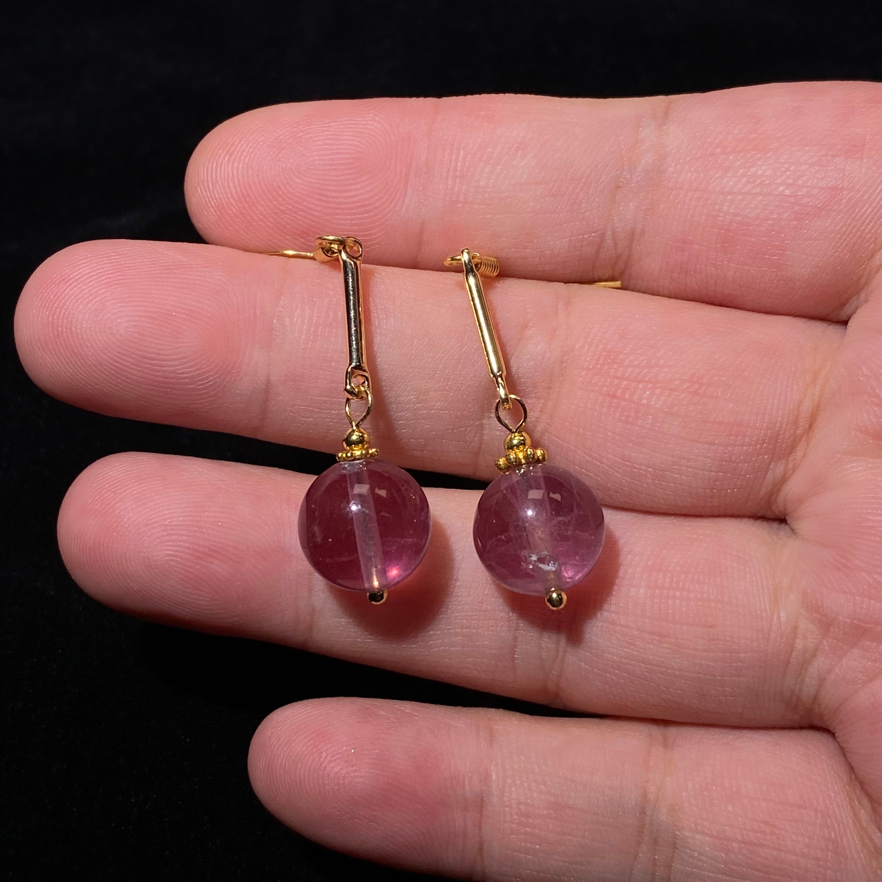 Natural Transparent Amethyst Slim Gold Bar Long Drop Earrings | Crown Chakra Calming Crystal Minimalist Face-Lifting Dangles for Anxiety Relief