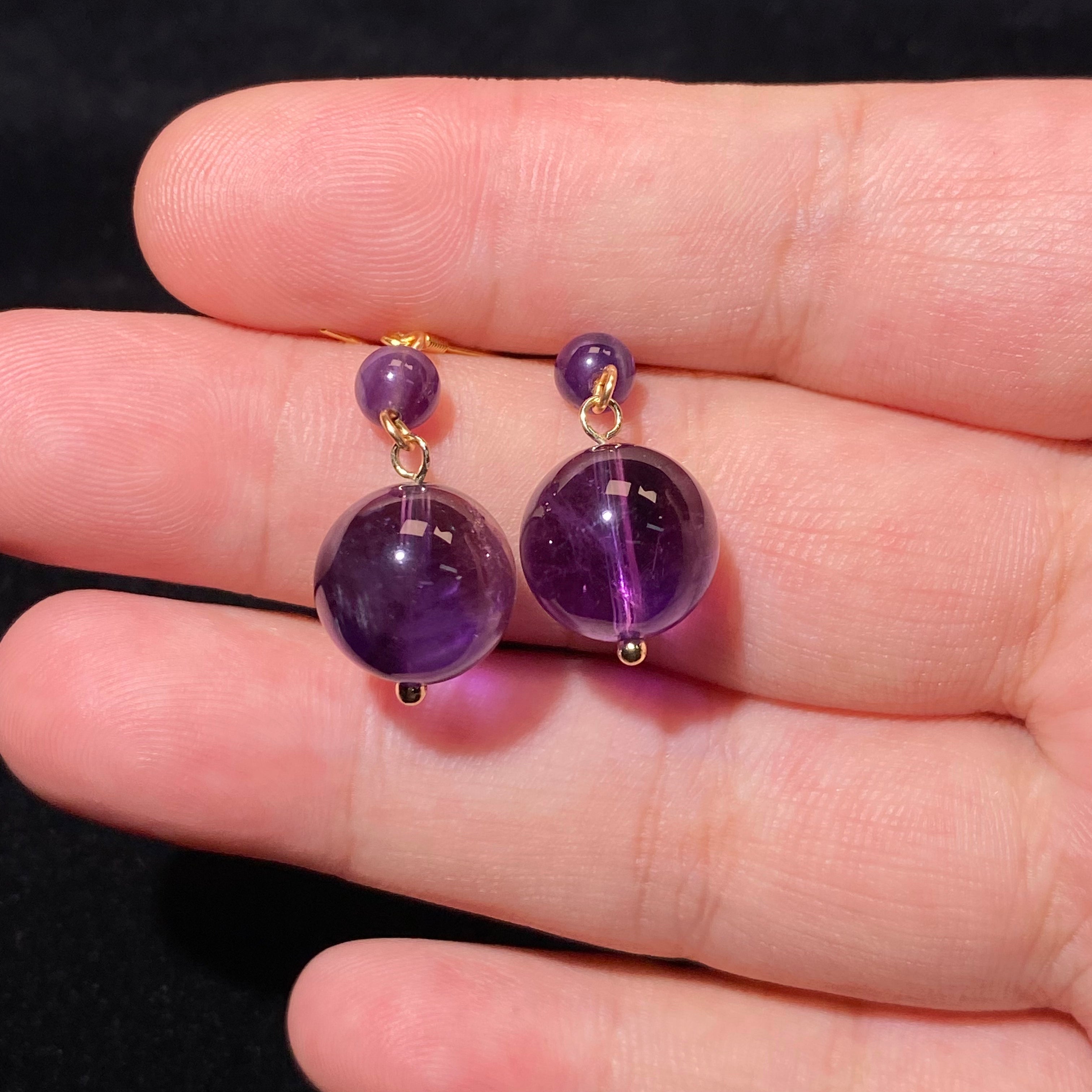 Natural Transparent Amethyst Two-Tier Short Drop Earrings | Crown Chakra Calming Crystal Gold Hook Minimalist Daily Dangles for Anxiety Relief