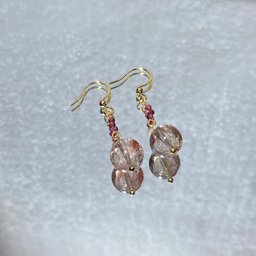 Natural Red Rutilated Quartz Short Drop Earrings | Vitality Grounding Crystal Handmade Dangle Earrings for Women Wealth & Confidence