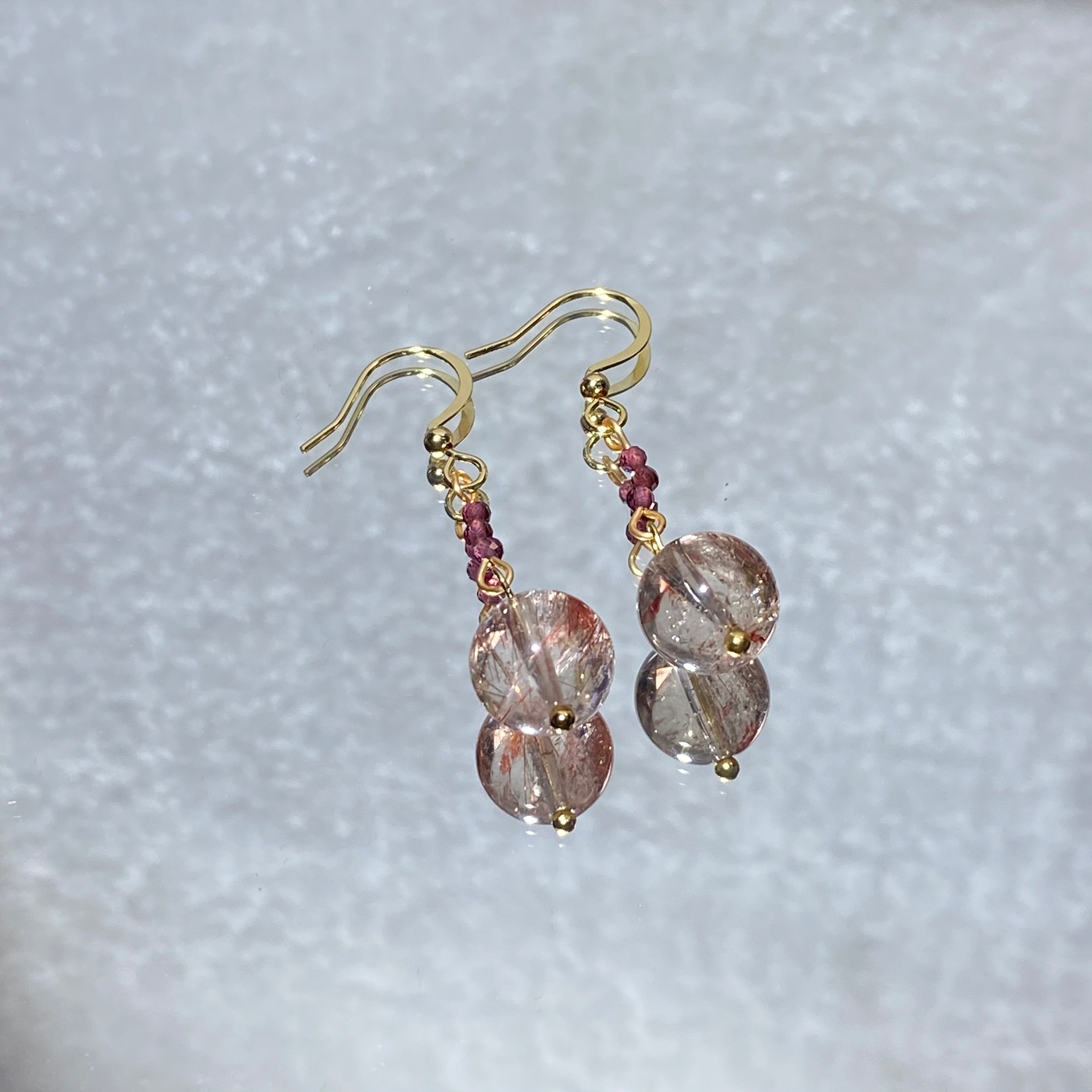 Natural Red Rutilated Quartz Short Drop Earrings | Vitality Grounding Crystal Handmade Dangle Earrings for Women Wealth & Confidence