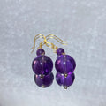 Natural Transparent Amethyst Two-Tier Short Drop Earrings | Crown Chakra Calming Crystal Gold Hook Minimalist Daily Dangles for Anxiety Relief