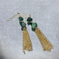 Two-Tier Faceted Green Aventurine Long Gold Tassel Drop Earrings | Heart Chakra Prosperity Crystal Bohemian Vintage Dangles for Wealth & Vitality