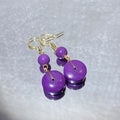 Natural Sugilite Donut Coin Two-Tier Long Drop Earrings | Crown Chakra Emotional Balance Minimalist Gold Dangles for Intuition & Inner Peace
