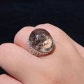 Natural Four Seasons Phantom Garden Quartz Oval Cabochon Hollow Filigree Silver Ring | All Chakra Balance Crystal Vintage Boho Statement Ring for Growth, Wealth & Emotional Stability