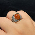 Natural Glitter Golden Flash Sunstone Oval Cabochon Vintage Matte Sterling Silver Adjustable Ring, Unisex