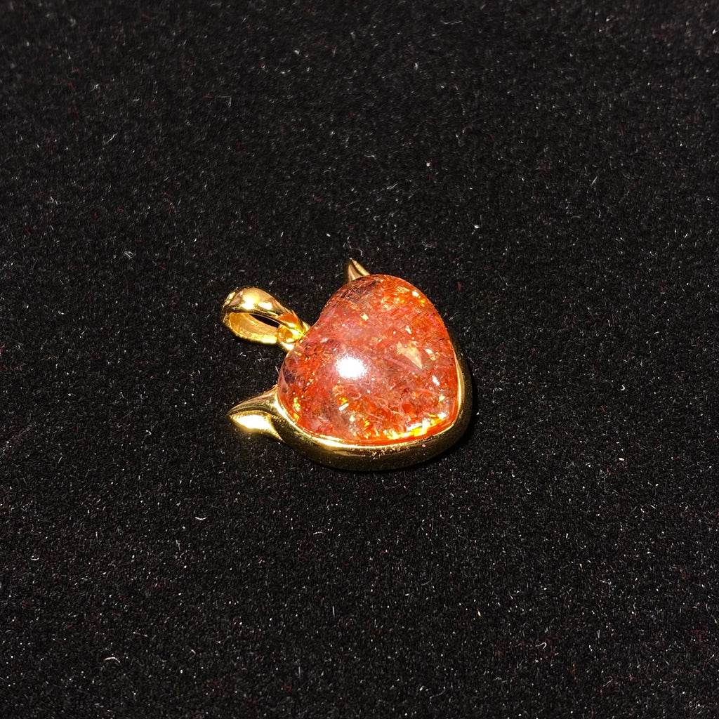 Natural Sparkly Sunstone Heart Shape Gold Bezel Pendant, No Chain Included | Solar Plexus Chakra Vitality Crystal, Boost Confidence & Attract Good Fortune, Dainty Orange Glitter Heart Charm Jewelry Gift for Women