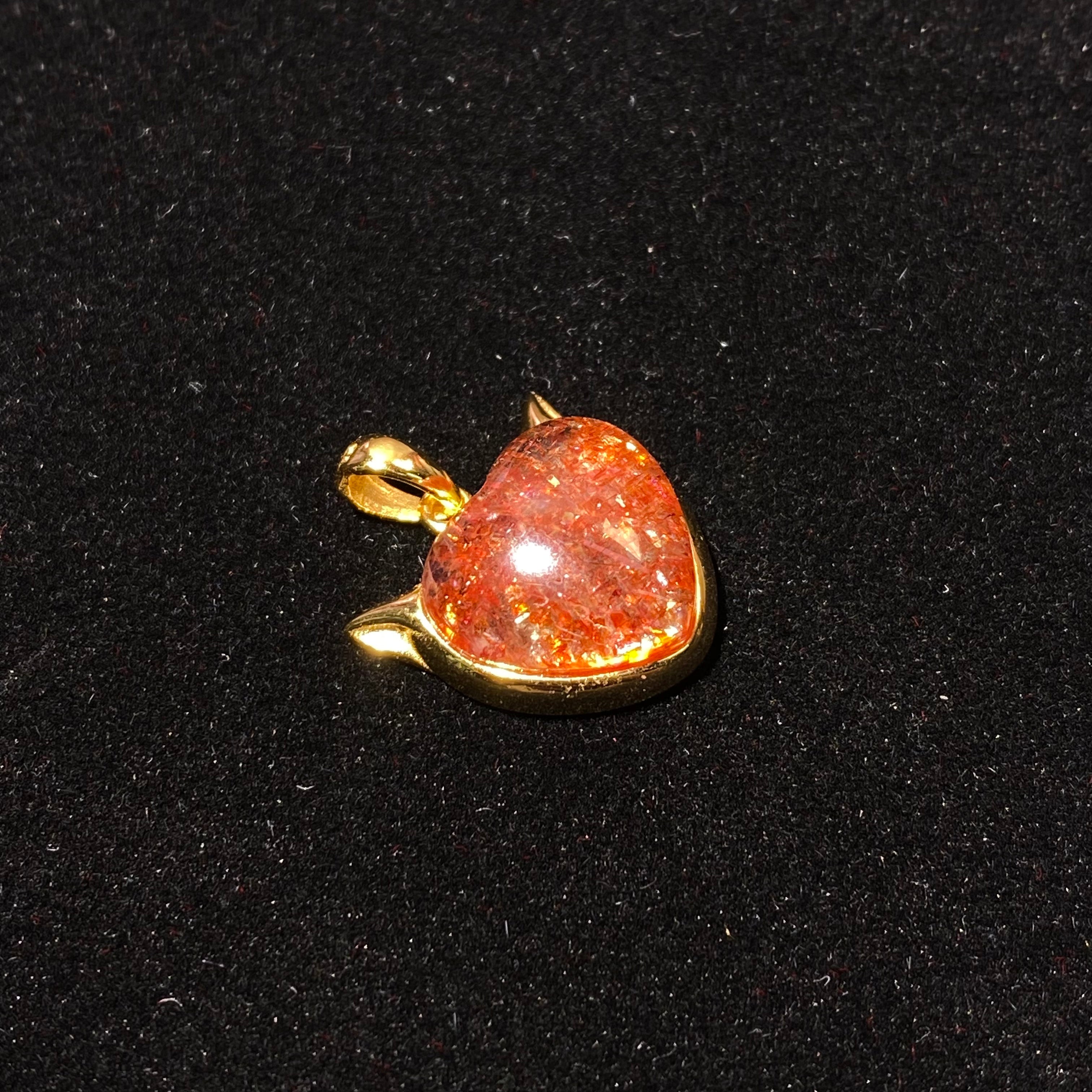 Natural Sparkly Sunstone Heart Shape Gold Bezel Pendant, No Chain Included | Solar Plexus Chakra Vitality Crystal, Boost Confidence & Attract Good Fortune, Dainty Orange Glitter Heart Charm Jewelry Gift for Women