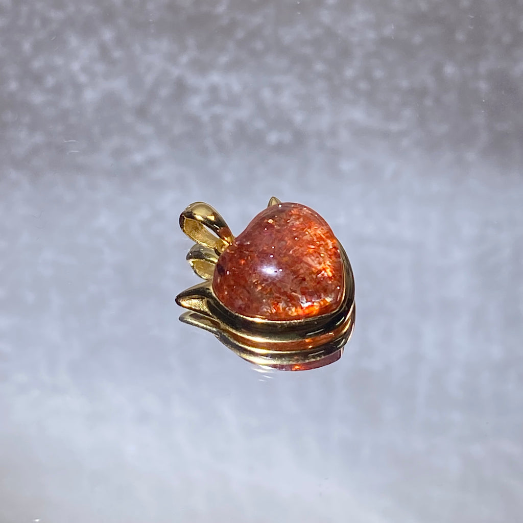 Natural Sparkly Sunstone Heart Shape Gold Bezel Pendant, No Chain Included | Solar Plexus Chakra Vitality Crystal, Boost Confidence & Attract Good Fortune, Dainty Orange Glitter Heart Charm Jewelry Gift for Women