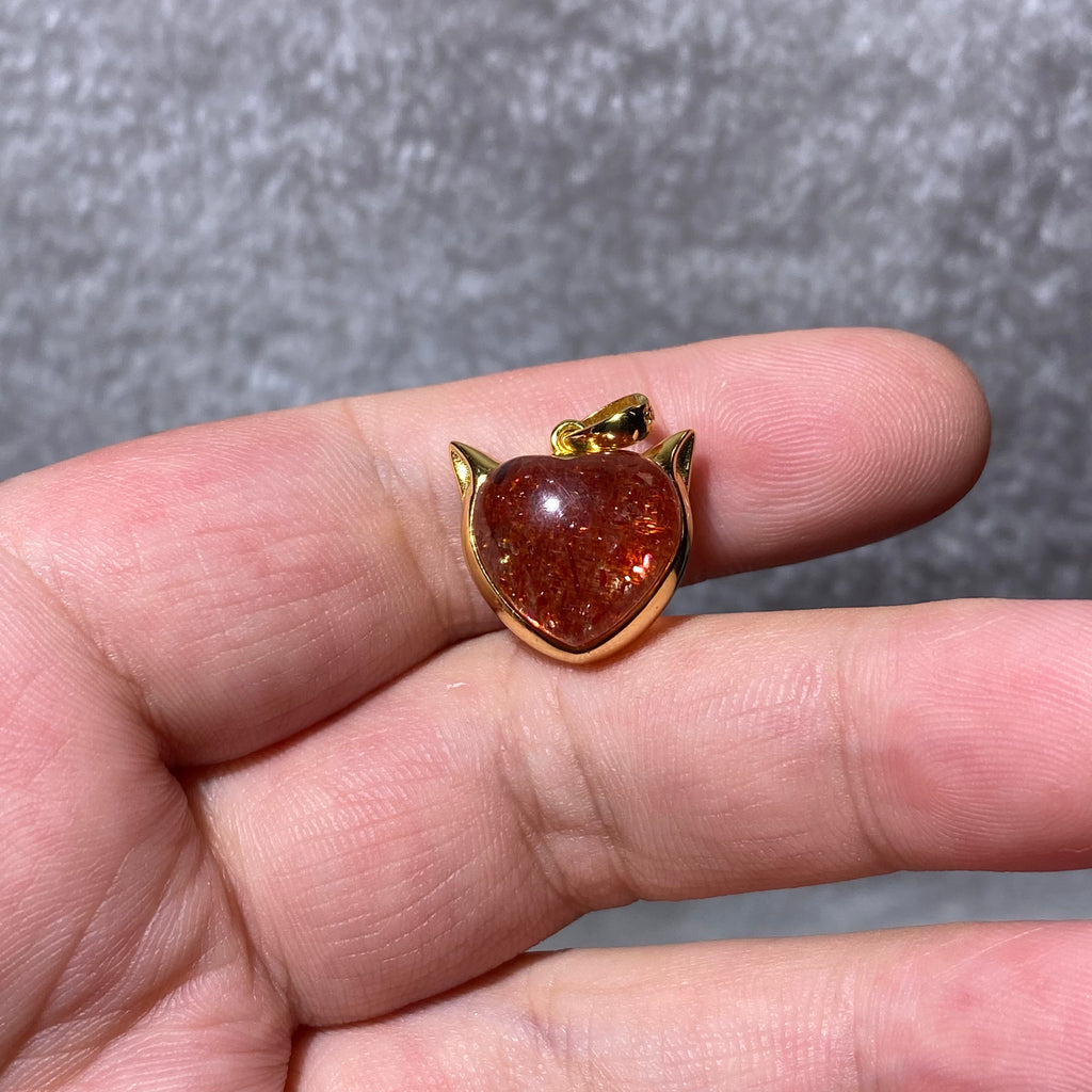 Natural Sparkly Sunstone Heart Shape Gold Bezel Pendant, No Chain Included | Solar Plexus Chakra Vitality Crystal, Boost Confidence & Attract Good Fortune, Dainty Orange Glitter Heart Charm Jewelry Gift for Women