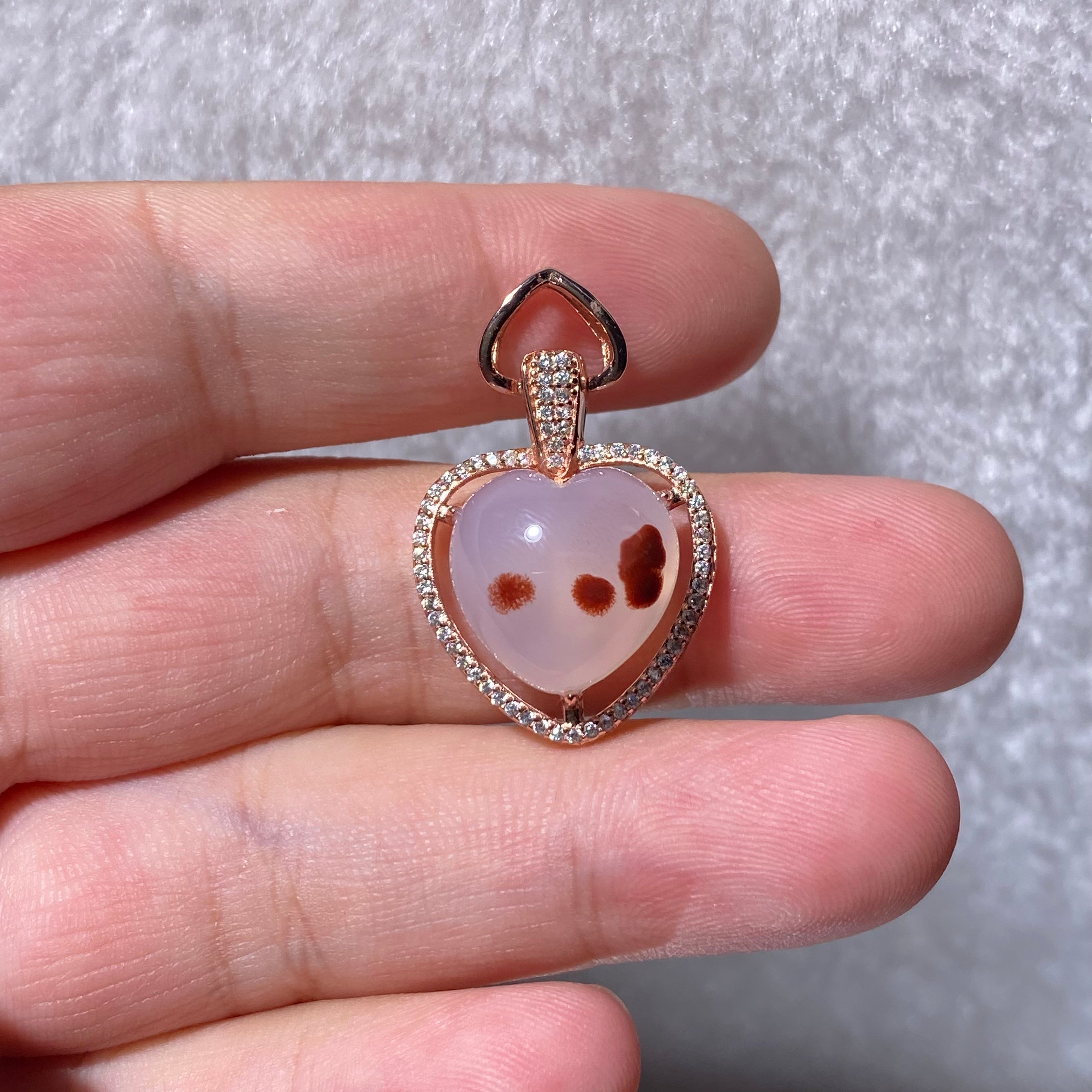 Natural Heart Shaped Red Moss Agate Pendant Rose Gold Plated | Heart Sacral Chakra Love Healing Crystal, Nurture Self-Love & Soft Emotional Balance, Dainty Minimalist Charm Gift for Women