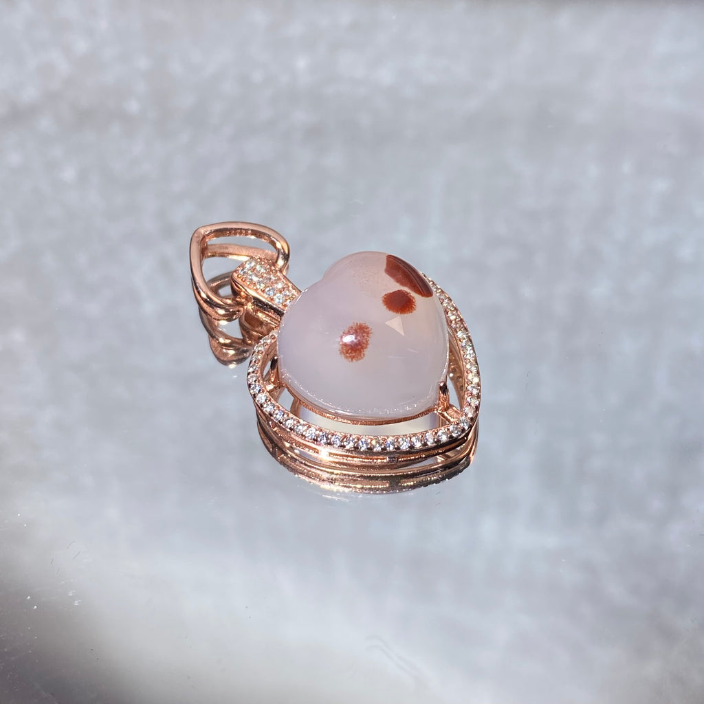 Natural Heart Shaped Red Moss Agate Pendant Rose Gold Plated | Heart Sacral Chakra Love Healing Crystal, Nurture Self-Love & Soft Emotional Balance, Dainty Minimalist Charm Gift for Women