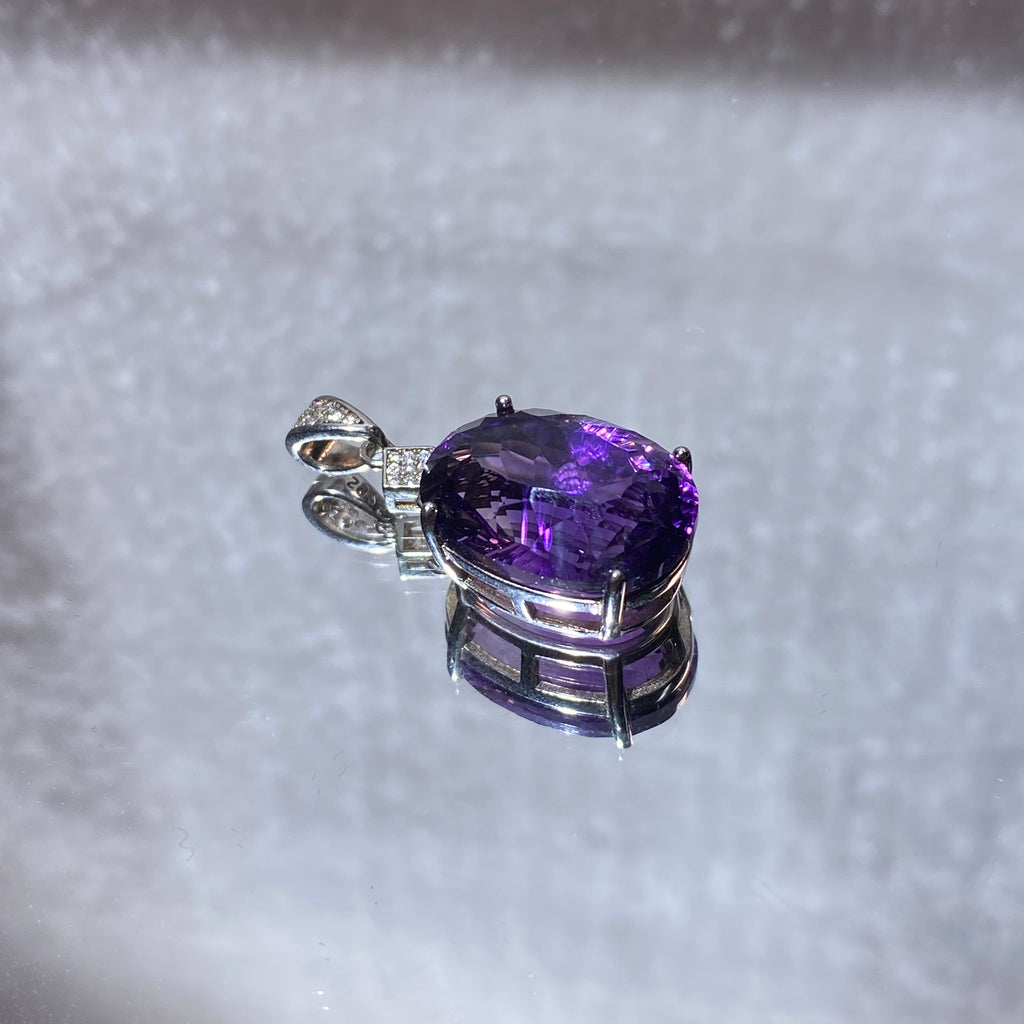 Natural Oval Cut Deep Violet Amethyst Sterling Silver Pendant | Crown Third Eye Chakra Calming Crystal, Relieve Overthinking & Boost Spiritual Clarity, Minimalist Daily Charm Gift for Women
