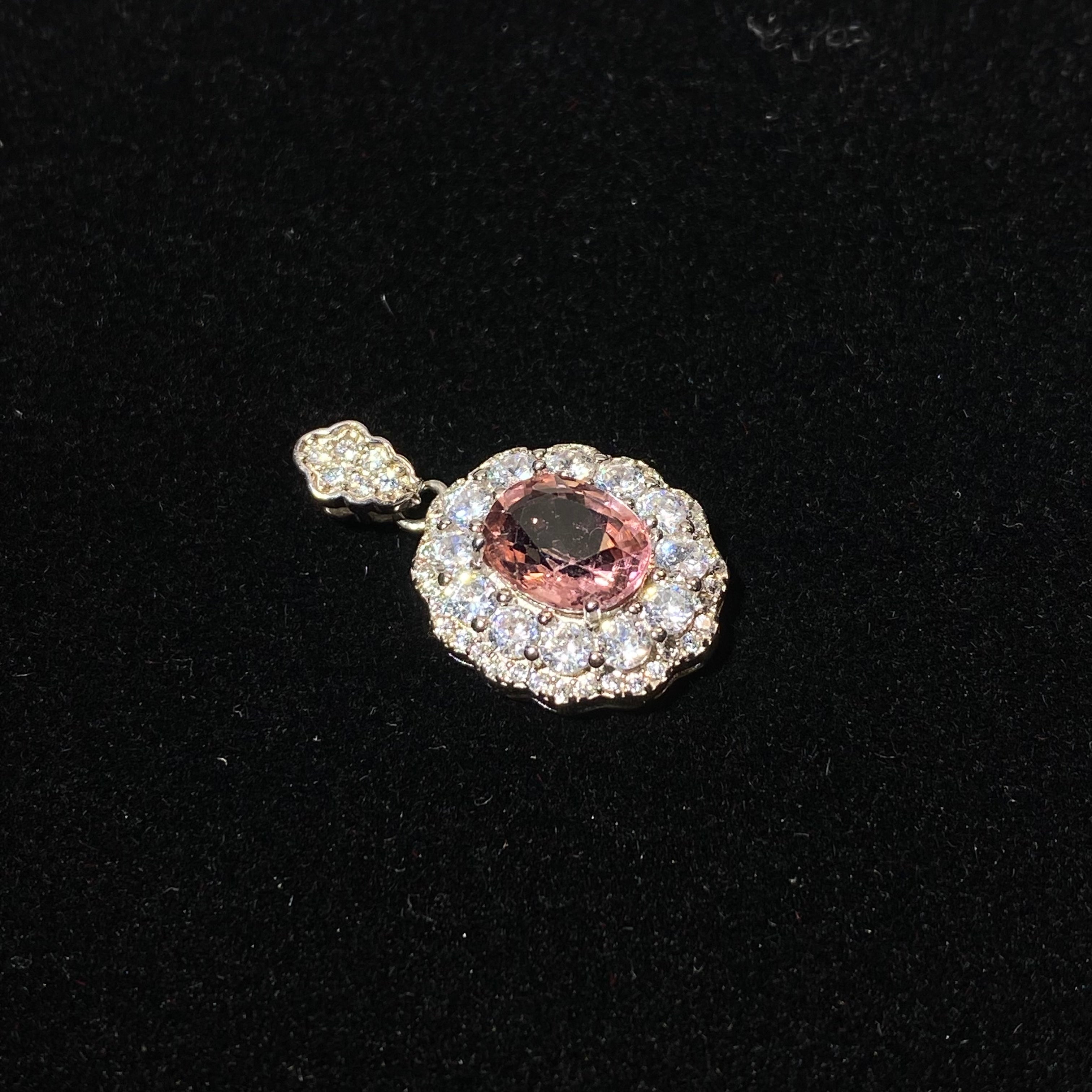 Watermelon Tourmaline Double Halo Pendant