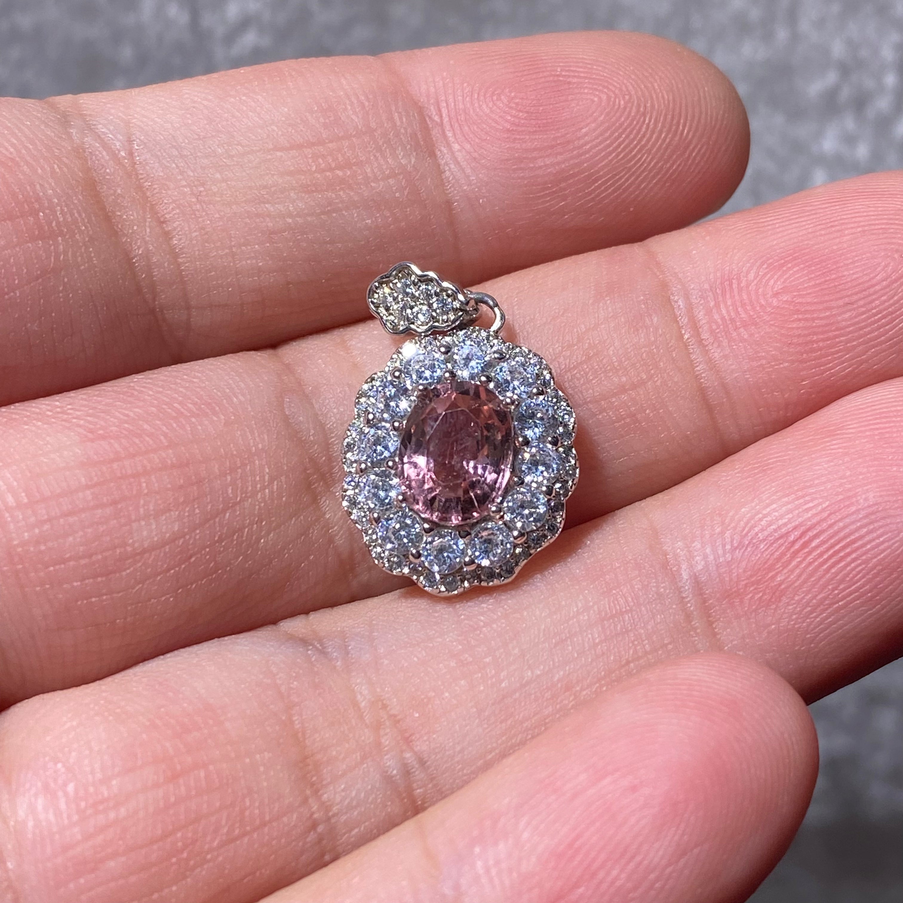 Watermelon Tourmaline Double Halo Pendant